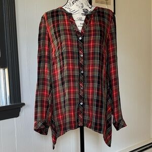 J. Jill Plaid Vneck Button Down Tunic Top M EUC